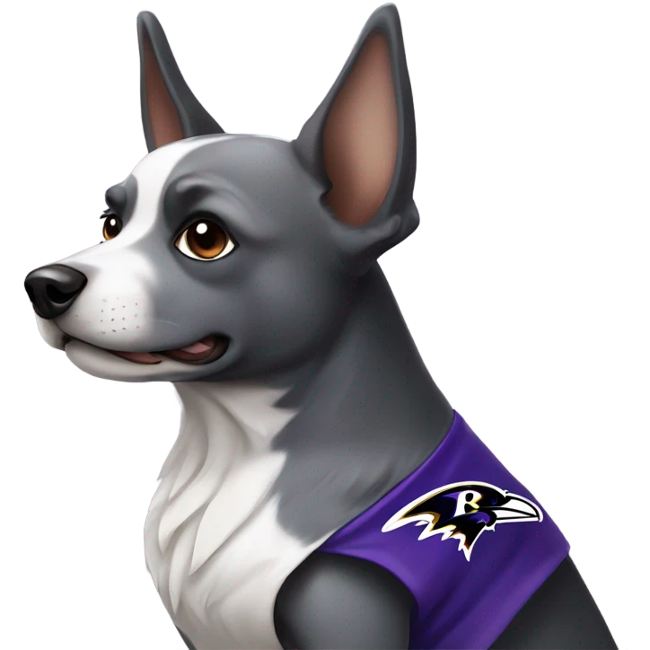 Gray and white dog with pointy ears as a ravens fan  emoji