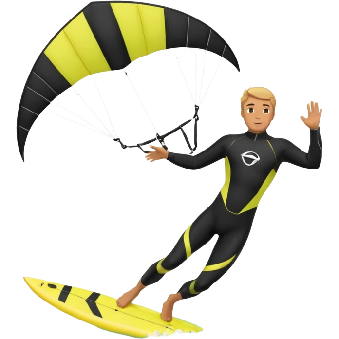 Kiter man con neopreno negro largo en el mar con una cometa kite surf de 18 metros,haciendo kite surf y el truco downloop emoji