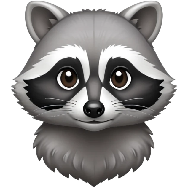 Cinematic-Noble-Raccoon-Portrait-Emoji – Poised and confident, with a sturdy build and a beautifully textured fur of silver-grey accented by dark black facial markings, deep-set, cute big black eyes, simplified yet sharp and sophisticated zoom out to show shoulders emoji