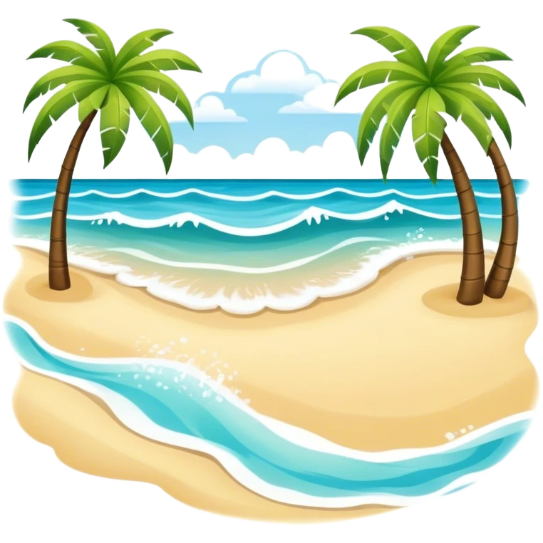 Icon for Beach Tourism: a sunny beach with waves, palm trees, and a snorkel mask, capturing the essence of tropical beach relaxation. The icon should feel bright and carefree, without a frame. Transparent background. emoji