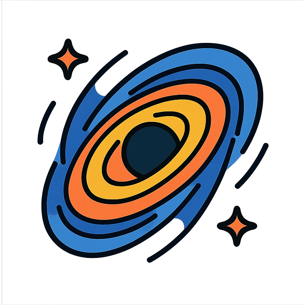 icon of black hole with bright dynamic accretion disk and warped space effect, clean lines, modern icon aesthetic emoji