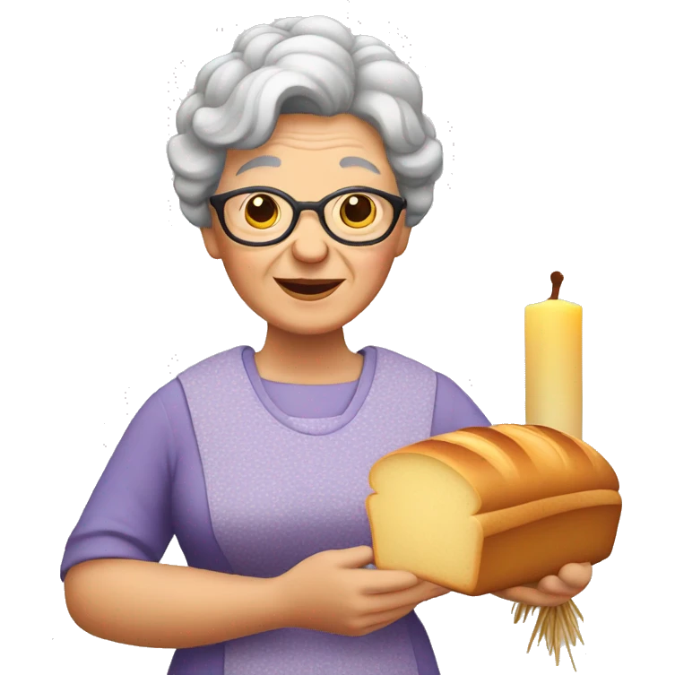 Granny with candle, bread and wheat emoji