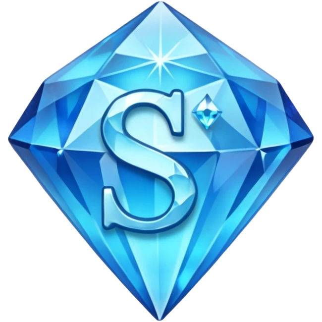 Create a custom emoji badge featuring a stylized, glossy letter “S”. Style it after the Diamond rank from League of Legends. Use crystalline blue tones, sharp reflections, faceted textures, and a high-end glowing frame.
 emoji