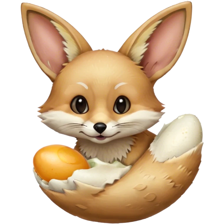 fennec carrying an unpeeled egg with his mouth emoji