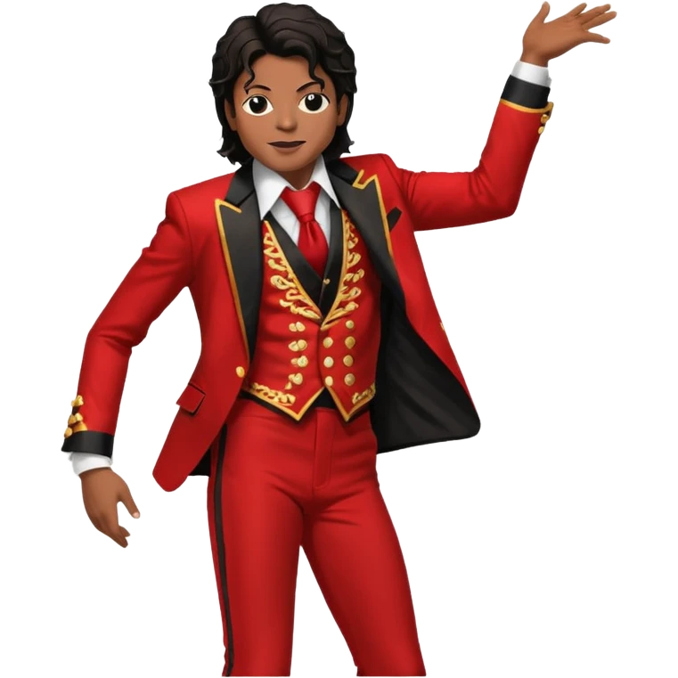 Maichel jackon bailando con un traje rojo y negro con pose en mano en los huevos emoji
