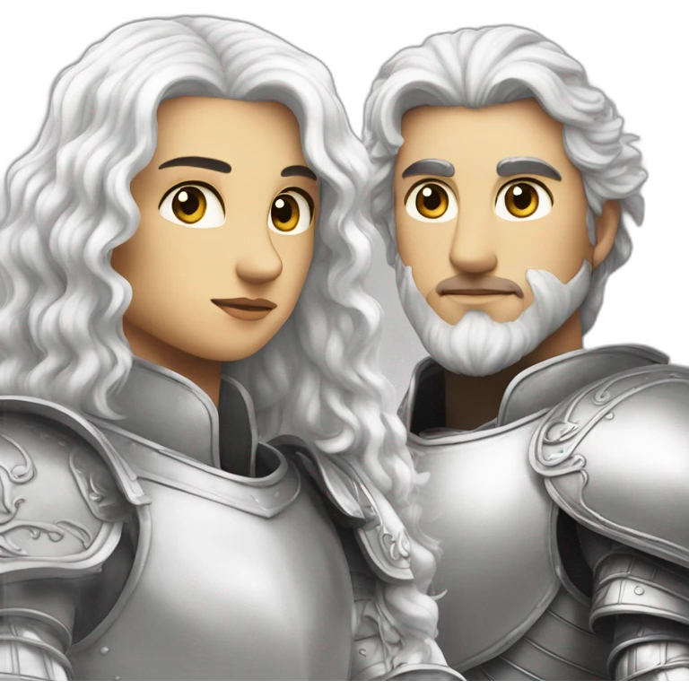griffith with long and curl white air in a prestigious silver armor emoji