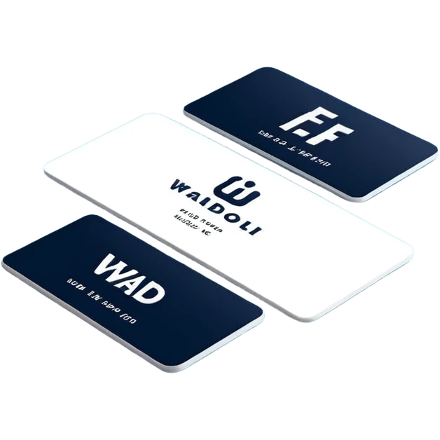 3D minimal corporate card featuring bold #FF3D00 accents. Display the exact text ‘WAD’ only (no other letters, no numbers, no chip, no logos). Clean, modern, high-end style.. emoji