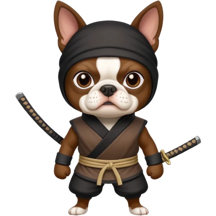 Brown Boston terrier with ninja emoji