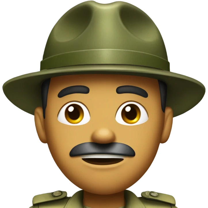 drill sergeant character wearing a classic sergeant hat and a camouflage army shirt. The character should have an angry intense expression. emoji