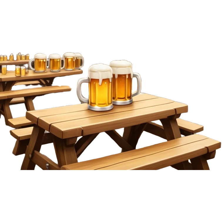 Cinematic Realistic Biergarten Pop Culture Emoji, showcasing a charming outdoor beer garden scene rendered with rustic details and inviting, soft lighting. emoji