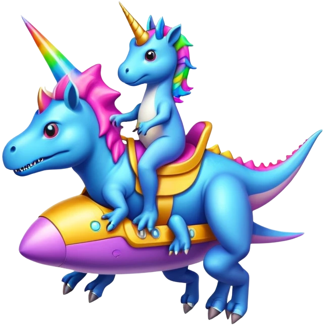 dinosaur riding a space ship in a unicorn inside  emoji