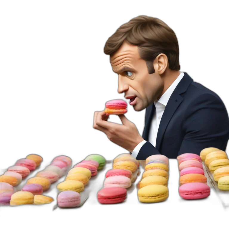 Emmanuel Macron qui mange un macaron emoji