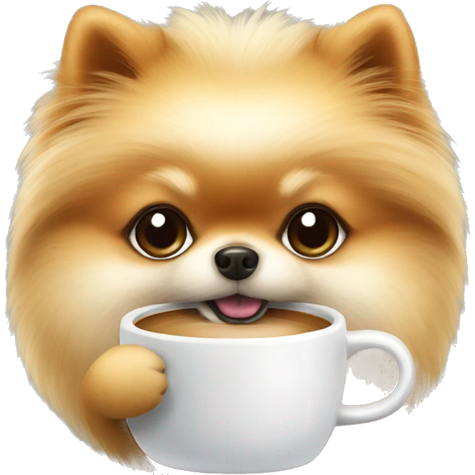 pomeranian drinking coffee in a white mug emoji