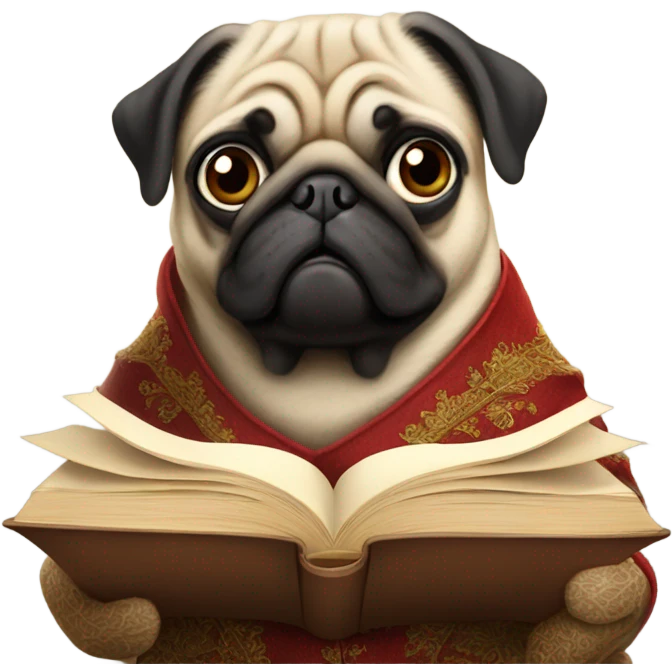Pug reading Canterbury Tales emoji