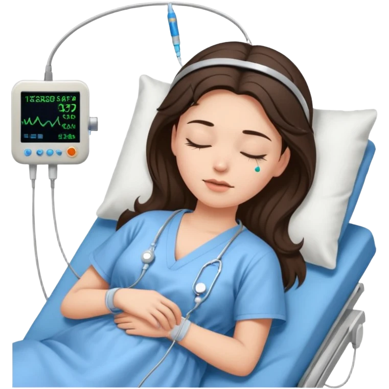 brunette woman sleeping polysomnography sleep test with electrodes attached to head emoji