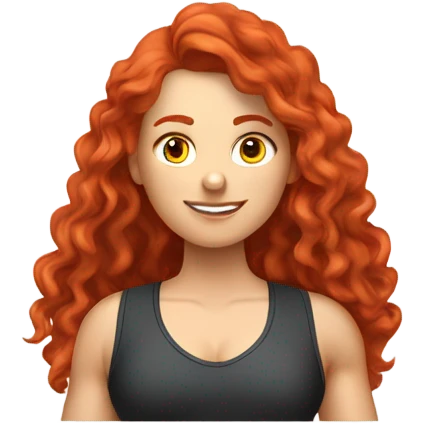 Sporty white Girl coach with long curly red hair doing kettlebelt  emoji