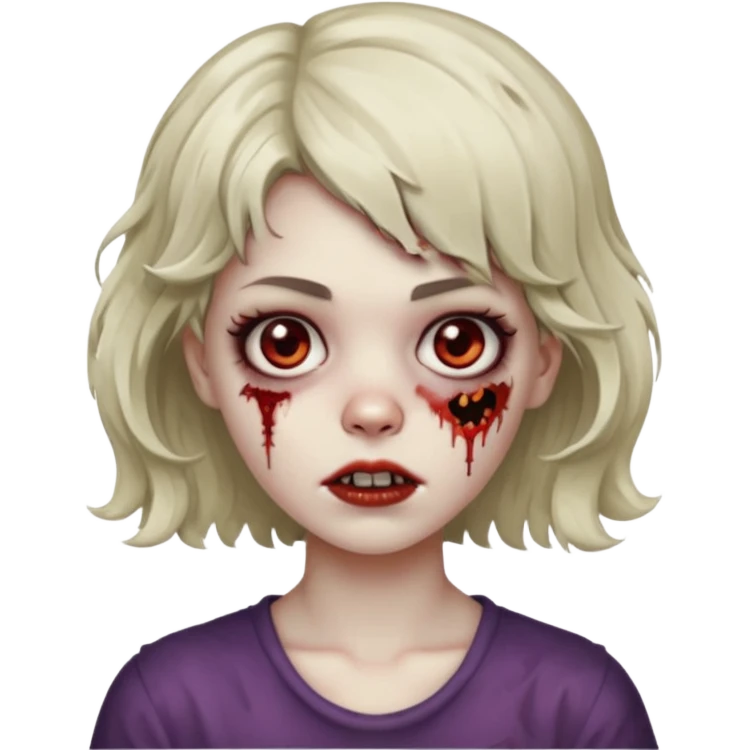 Uma menina zombie com um cabelo ondulado curto, com a franja pro lado emoji