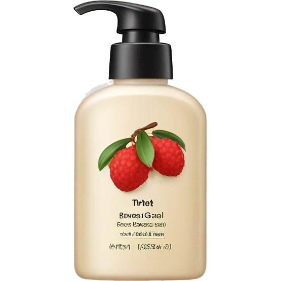 beige shower gel with a brand of litchi emoji