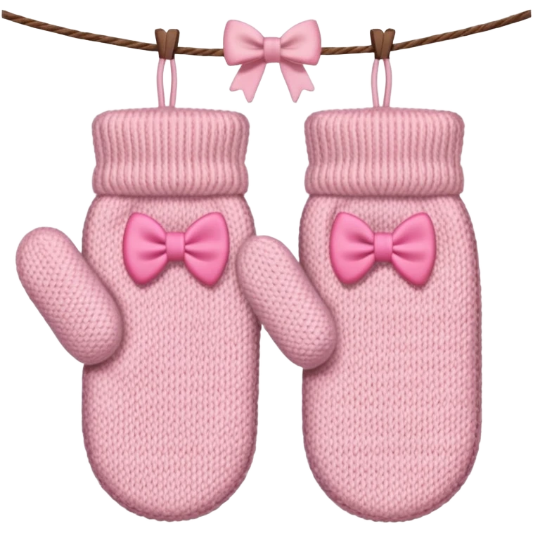 pastel pink pair of mittens connected by string and a bow emoji