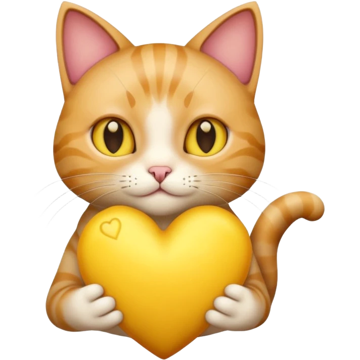 un gatto super realistico che tiene in mano un cuore giallo enorme emoji