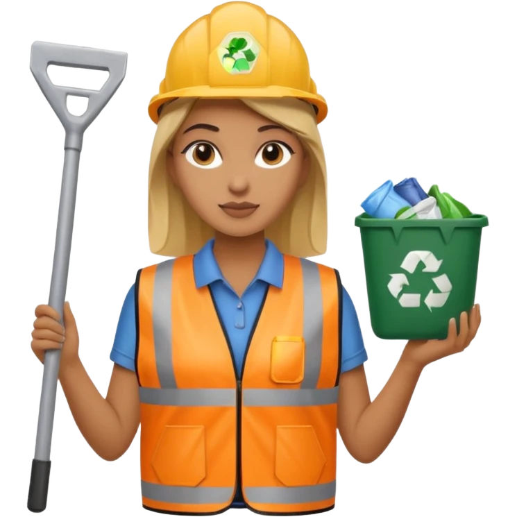 women, Waste Management, safety vest, trash picker emoji