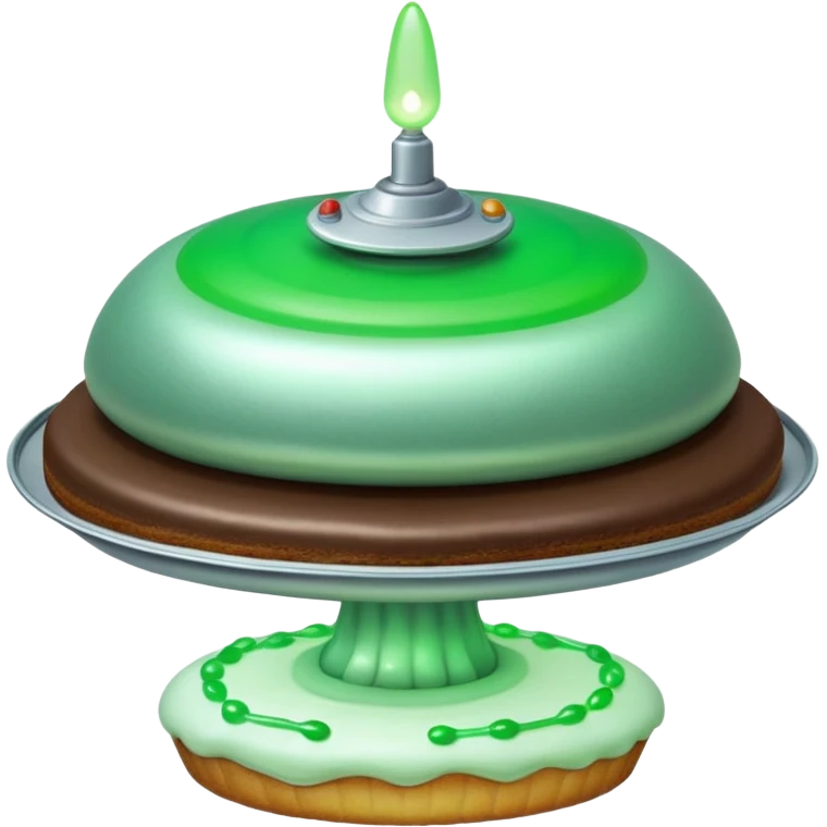 really big ufo flying higher and stealing in a green light very small little cake  emoji