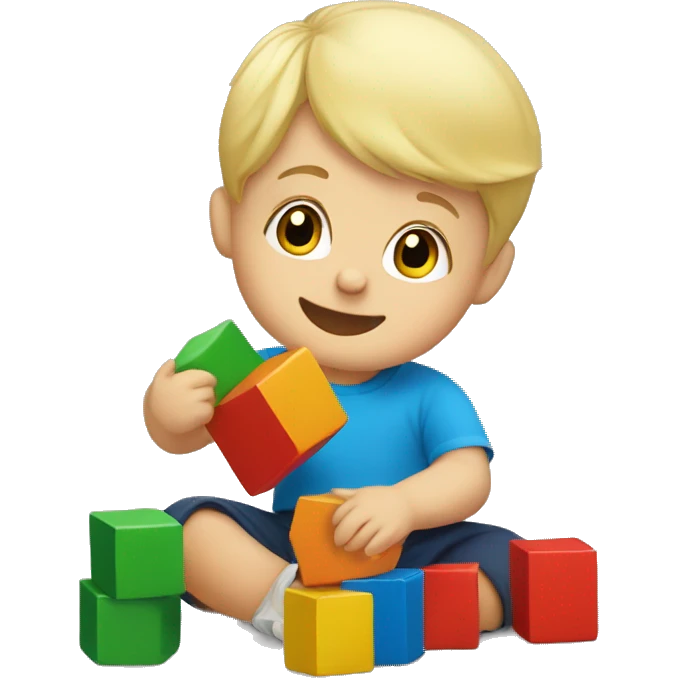 Blonde toddler boy play with Toy blocks emoji
