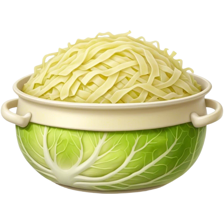 Cinematic Realistic Sauerkraut Dish Emoji, depicted as a tangy, fermented cabbage dish rendered with vibrant textures and natural, appetizing lighting. emoji