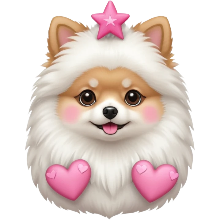 A Pomeranian holding a pink star with hearts emoji