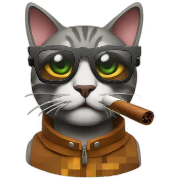 Cat smoking cigar and wearing Minecraft glasses emoji