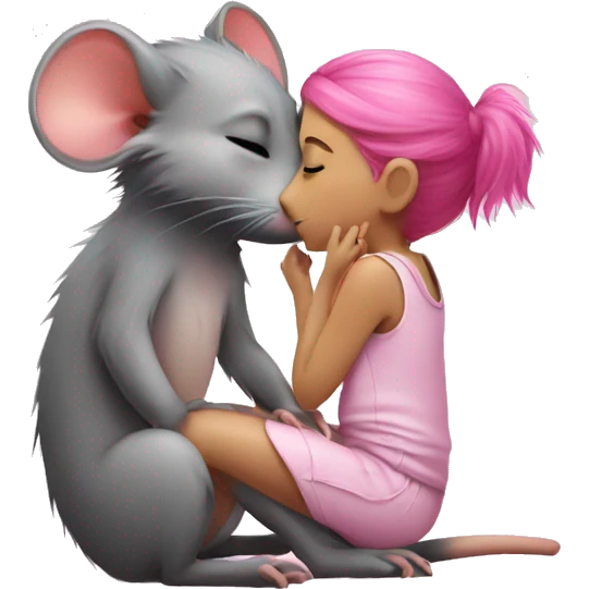 rat kissing a girl with pink hair emoji