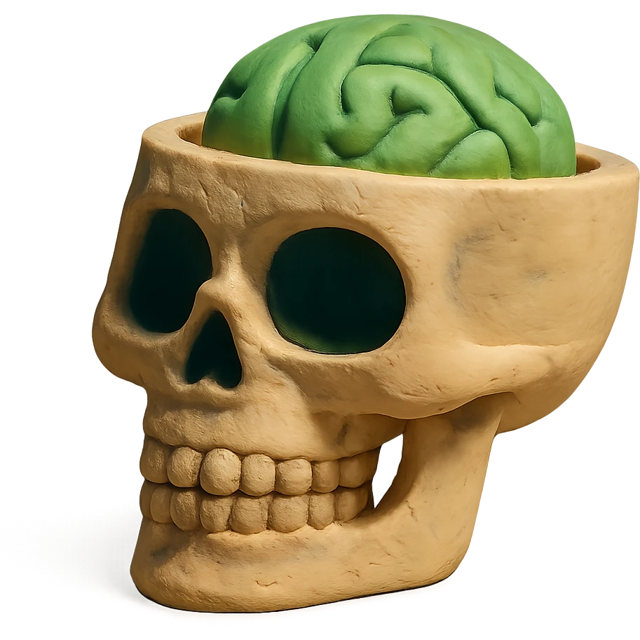 cut-up skull with green brain inside emoji