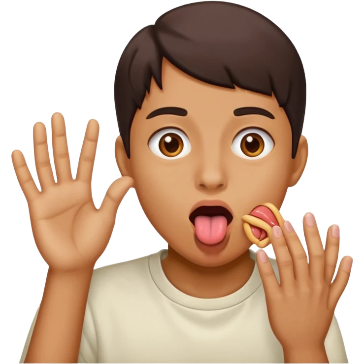 Tounge sticking out with imaginary eating hands emoji