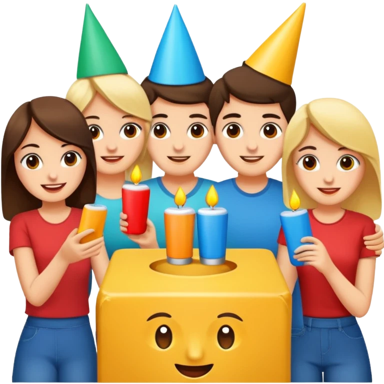 Party quiz with happy people with no phone writing blocks empty eyes emoji