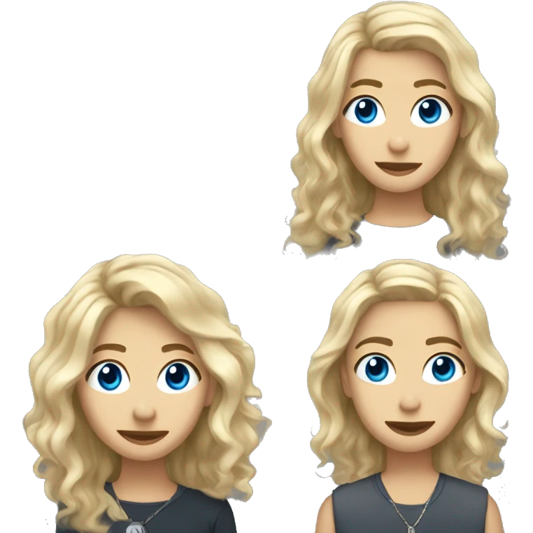 A gender-neutral person with shoulder-length messy ark blonde hair, blue grey eyes, and a choker emoji