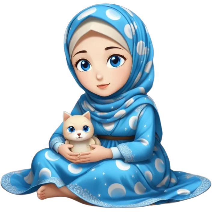 Turkish beautiful finish Konya girl blue eyes with full moon patterned hijab dress and watching the moonlight sky on the ground  emoji