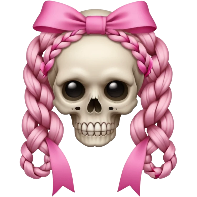 skull emoji with pink ribbon pookie and two braids emoji
