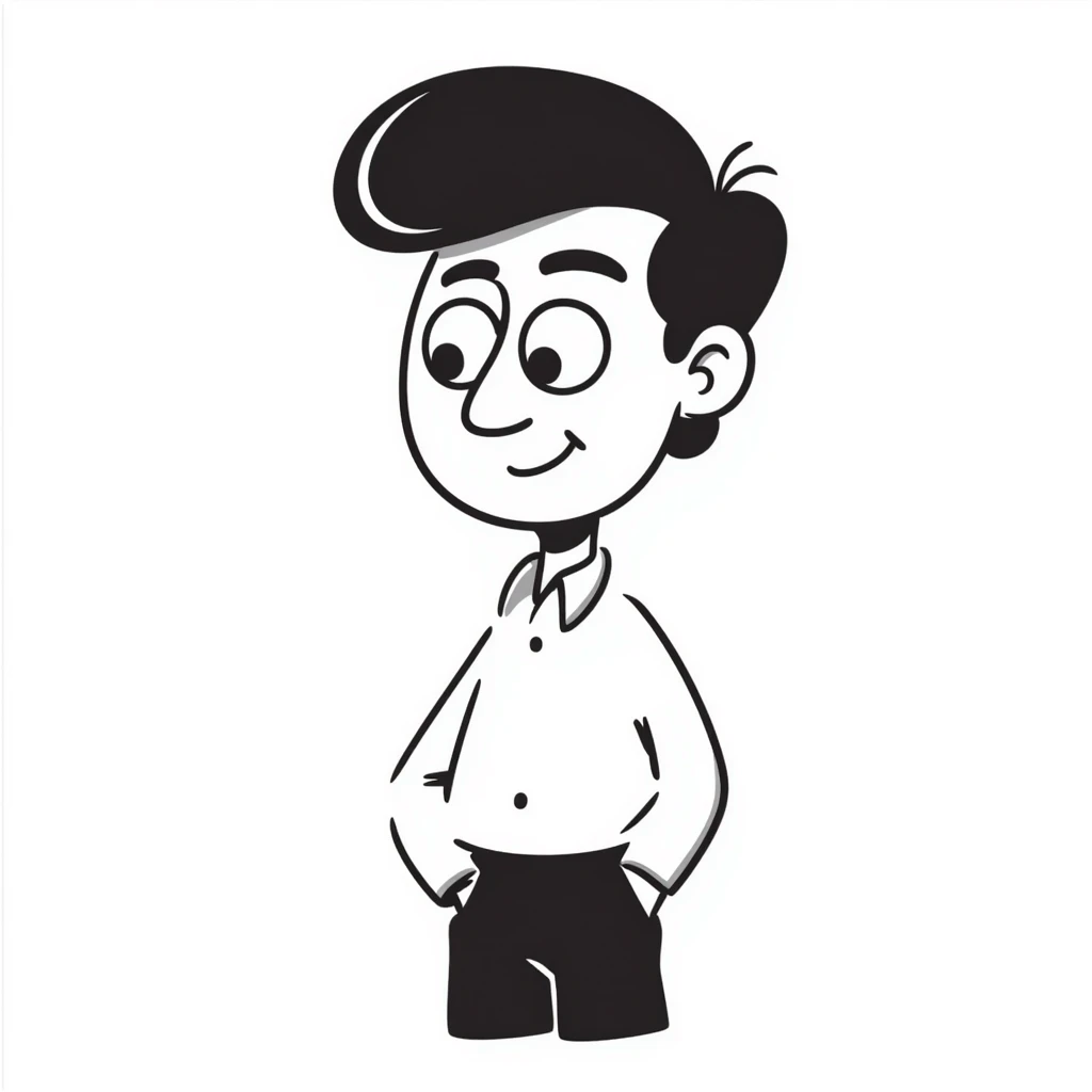 Simple drawing of a man with an unusually large forehead, cartoon character, male emoji