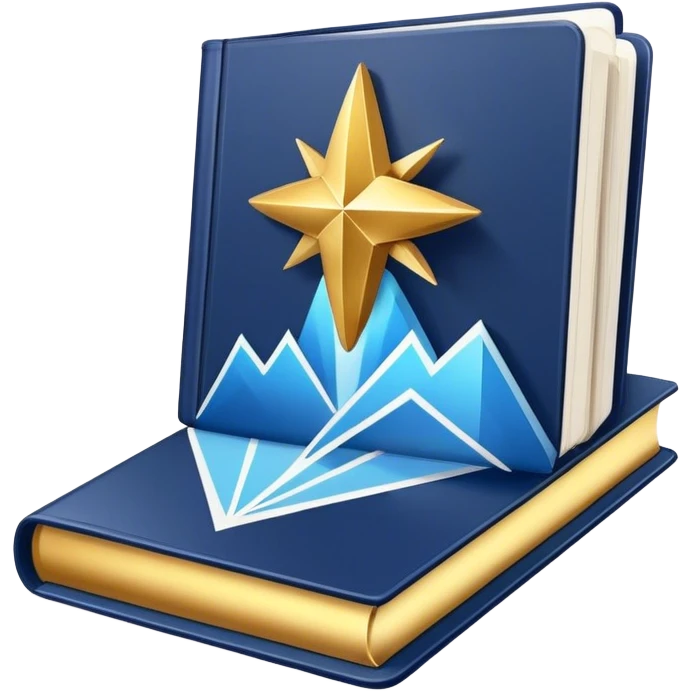 A navy blue productivity book with gold details, chart with upward trend aura, radiating productivity, strategy, and success in motion- emoji