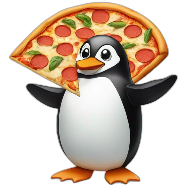 Penguin with pizza emoji