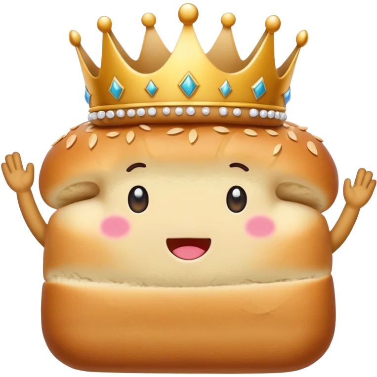 a loaf of bread that has arms and legs with a cute face and is wearing a crown that is tilted at the side of its head emoji