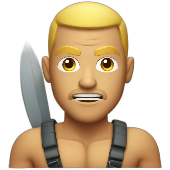 Angry muscular tan guy with buzz cut rafting emoji