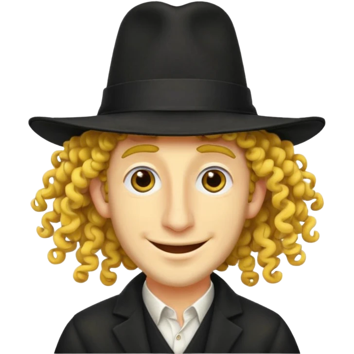 Jewish guy ,yellow skin ,very long nose ,black hat with 2 strands of curly hair coming down each side of the hat emoji