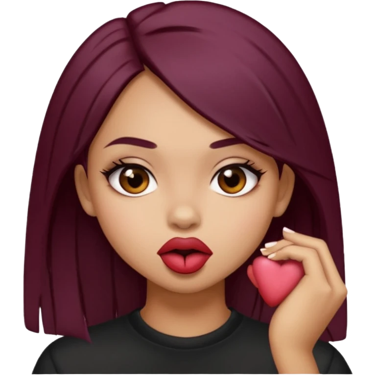 Brown light skin girl straight black/marroon hair biting her lips and blushing emoji