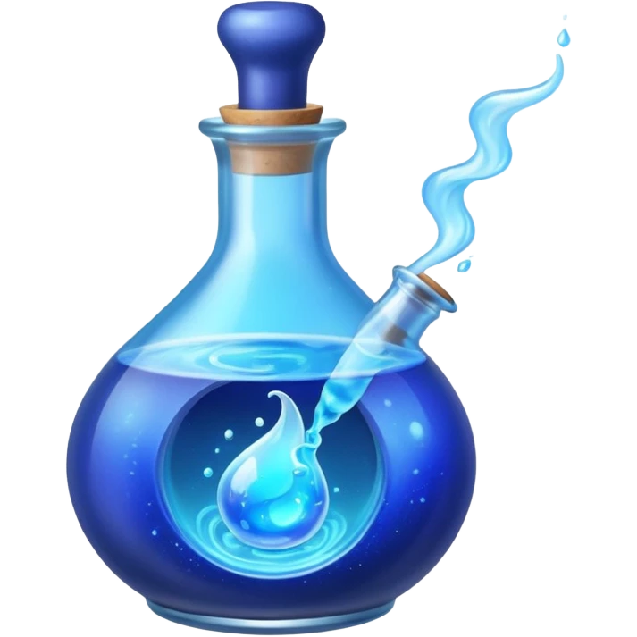 FANTASY MAGIC BLUE POTION TILTED TO THE LEFT IN A CIRCLE BOTTLE emoji