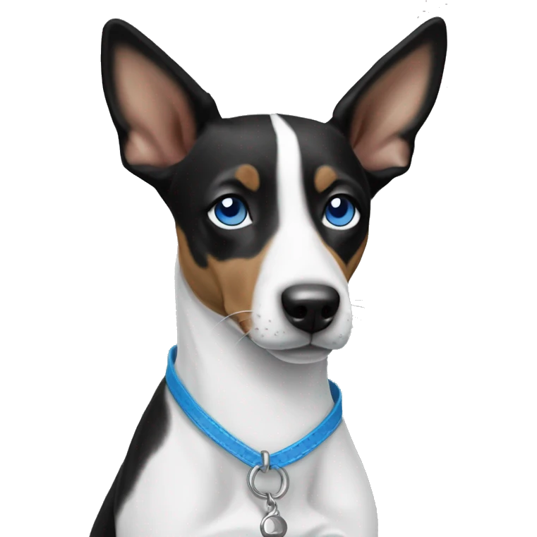 Black and white Basenji dog face with ￼blue eyes emoji