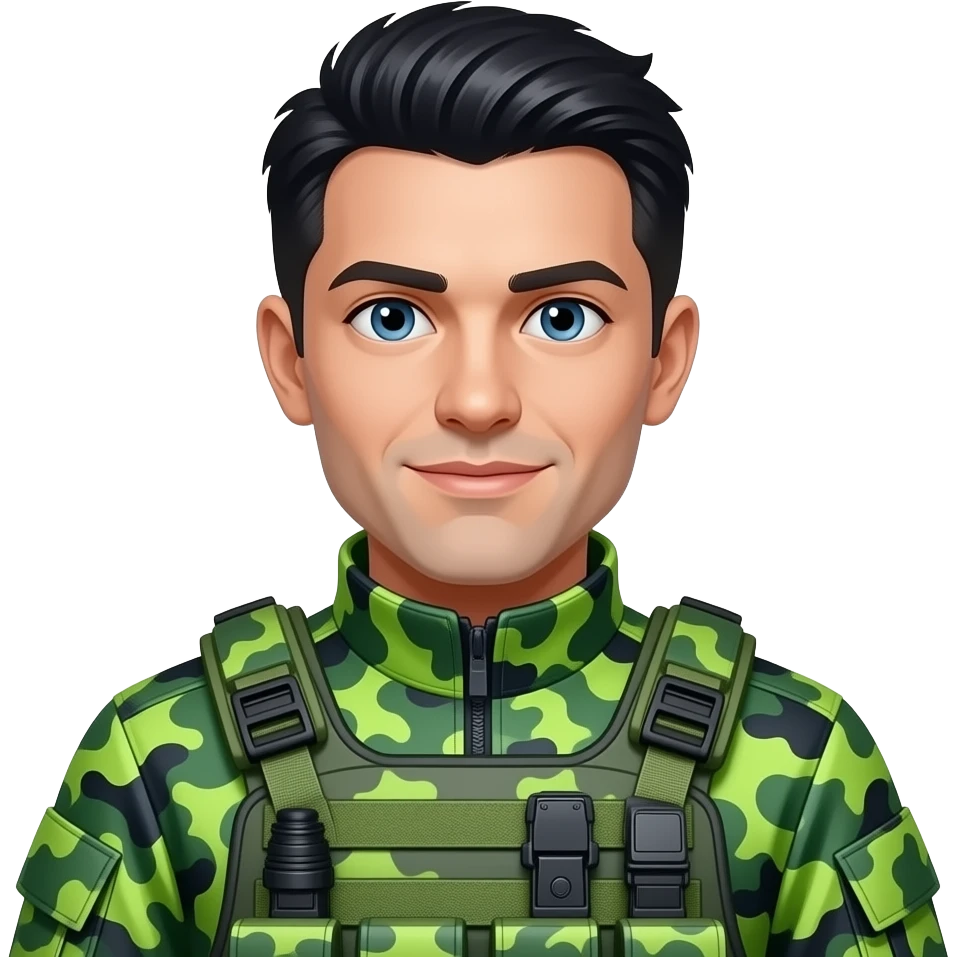 Raven head wearing bright green camouflage tactical gear emoji