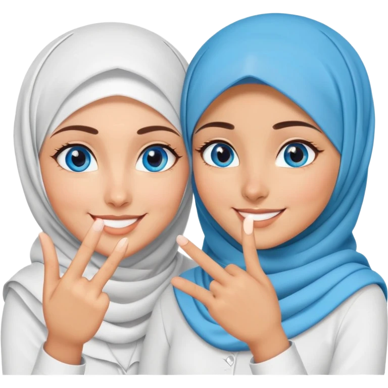 Turkish beautiful finish Konya two girls blue eyes with hijab and says saying love with hand gesture emoji