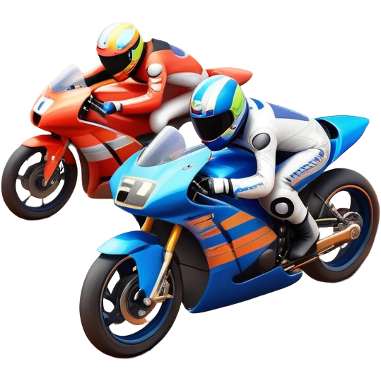 A sleek racing car and motorcycle speeding on a track, leaving a trail of dust behind. The scene captures the thrill of high-speed competition, with blurred motion and vibrant colors, highlighting the dynamic energy of motorsport. emoji