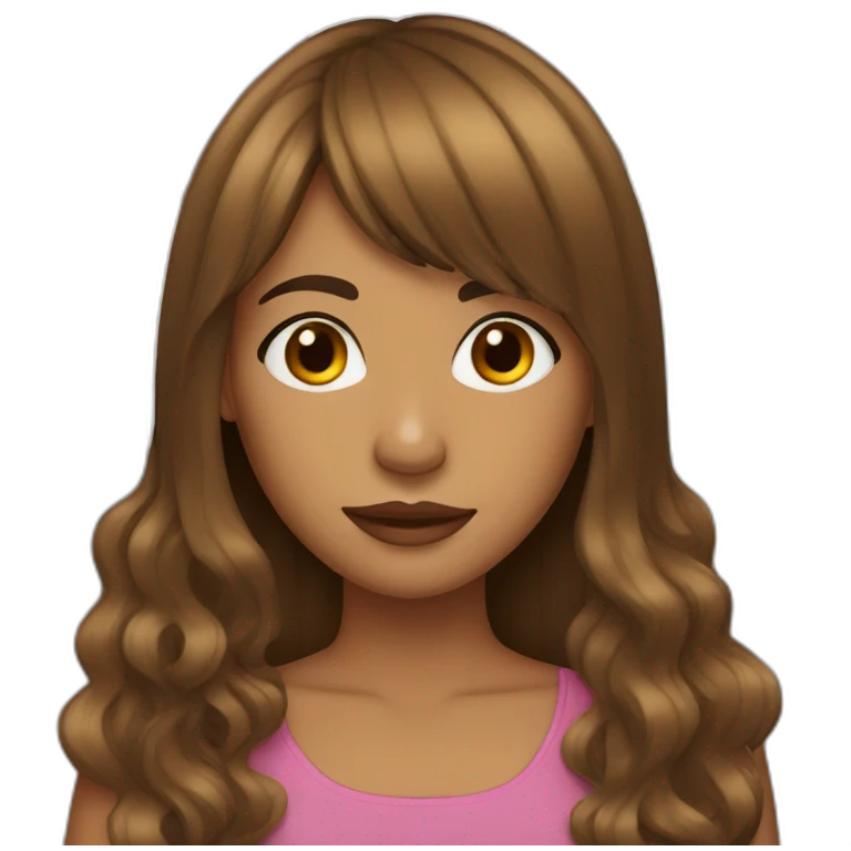 Brown long hair brown girl with curtain bangs emoji